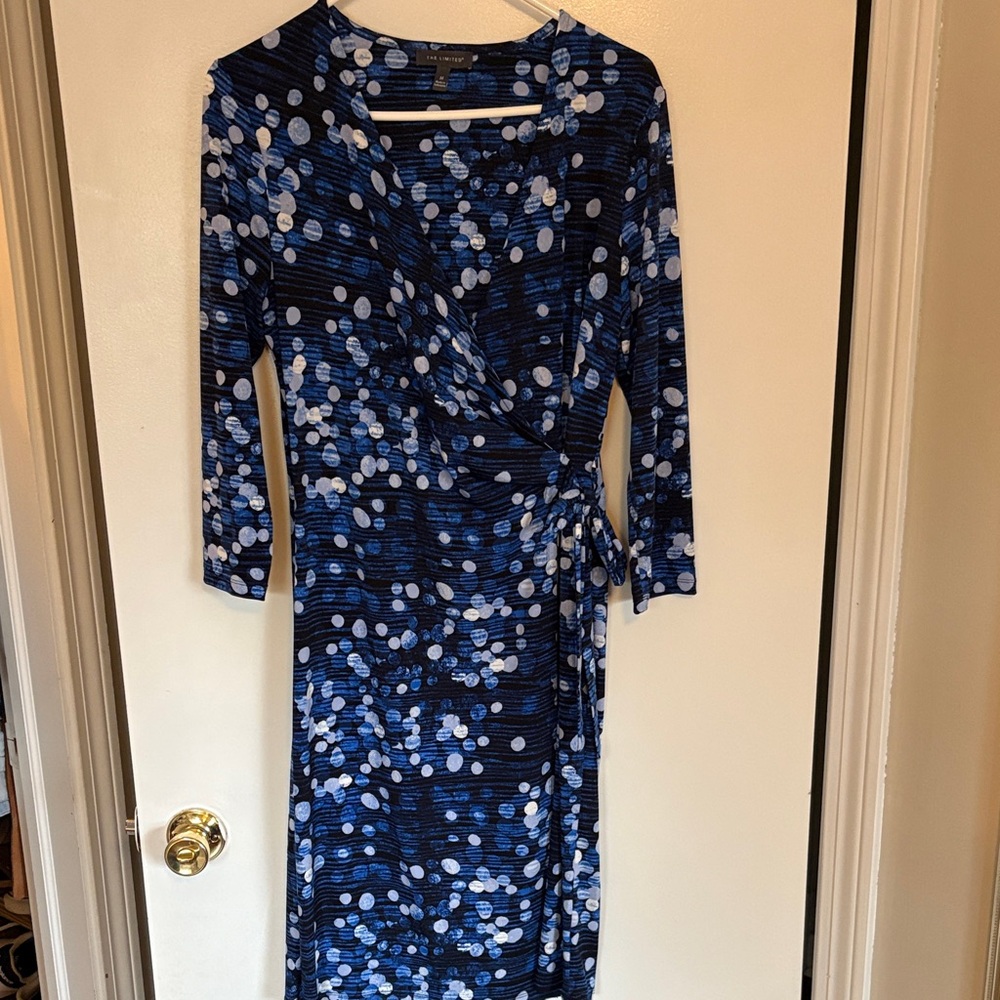 The Limited Navy and White Polka Dot Long Sleeve Dress